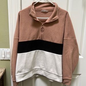 Beige, Black, and white off the shoulders half zip up sweater- Size Medium
